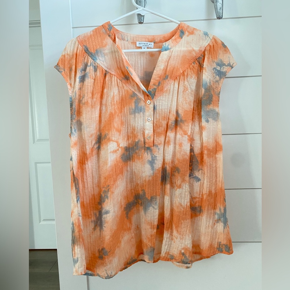 Current Air Cap Sleeve Top in Tie Dye Cantaloupe Blue. Size M.